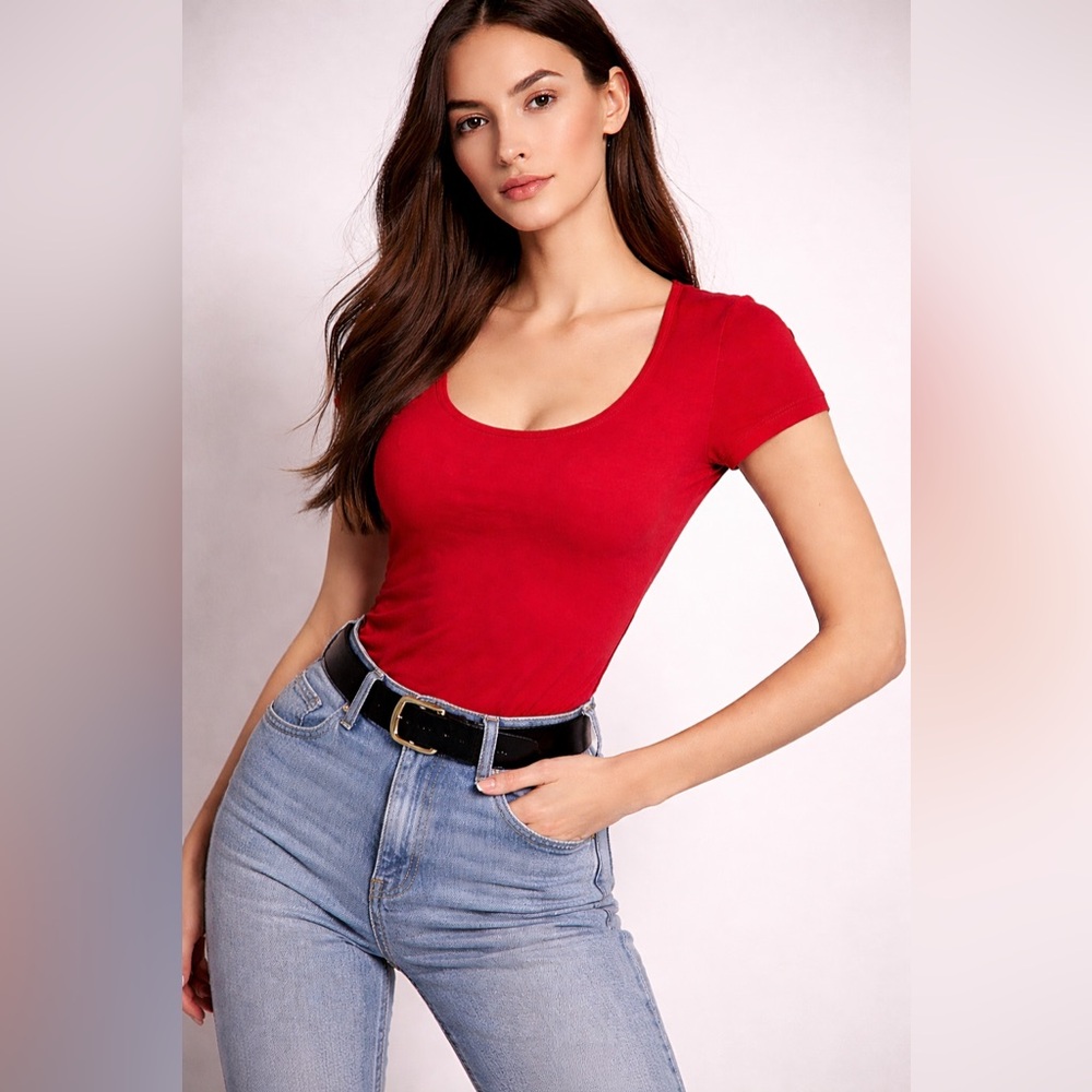 Free People Intimately XS Red Scoop Neck Fitted Tee Spring Summer